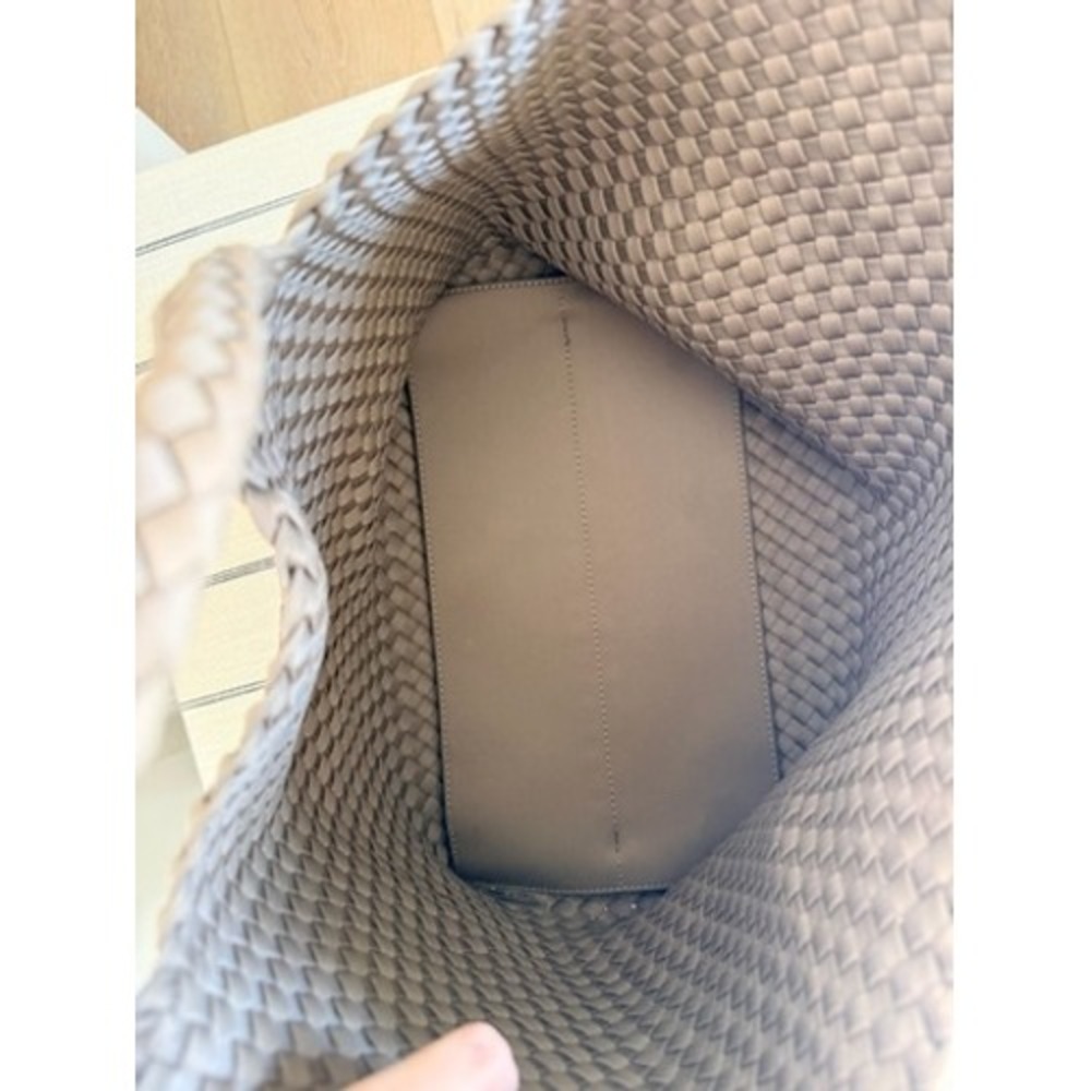 Naghedi St. Barths Medium Tote Bag Taupe Woven Neoprene Handbag - Picture 8 of 10
